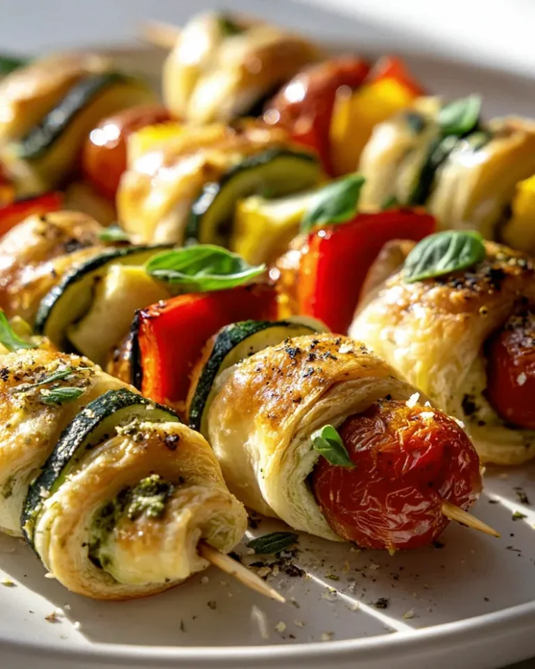 Mini Blätterteigspieße mit Pesto-Gemüse-Füllung genießen!